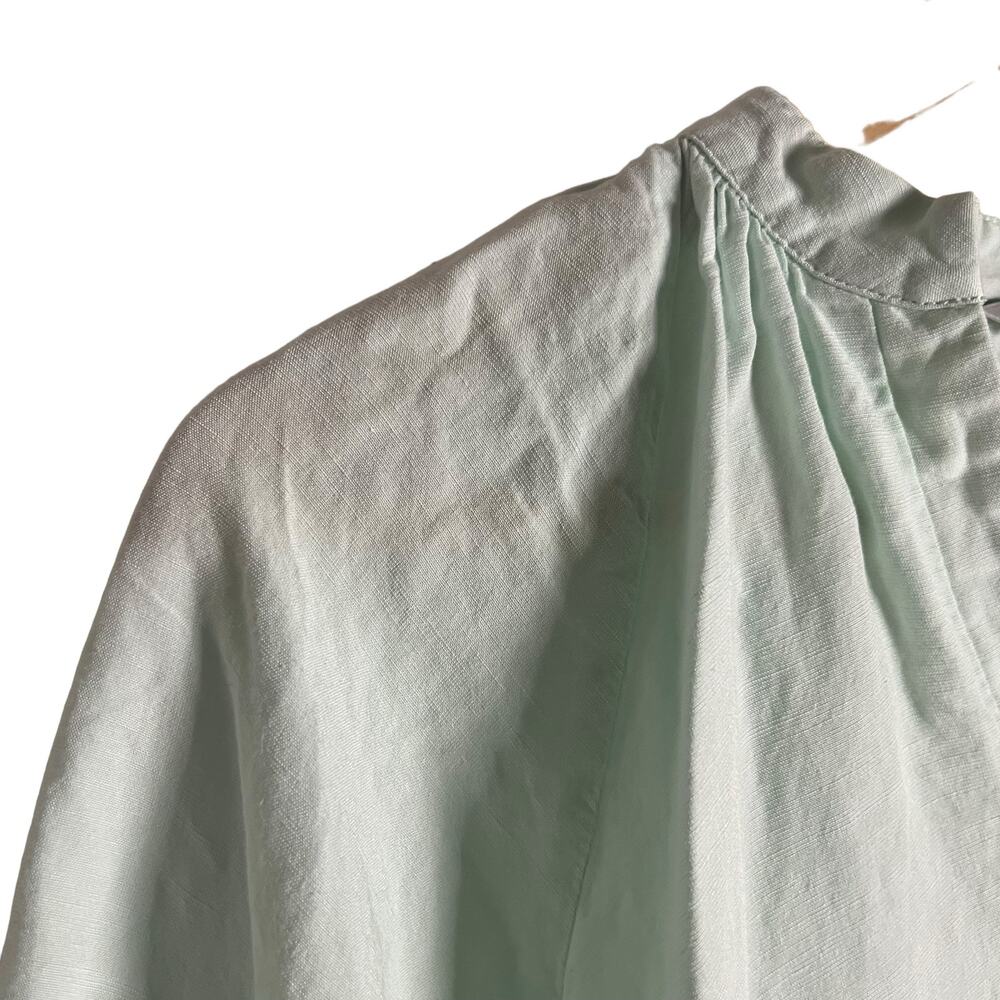Amanda Uprichard Diego Light Blue Linen Puff Sleeve Split Neck Top Size XS - Picture 8 of 13